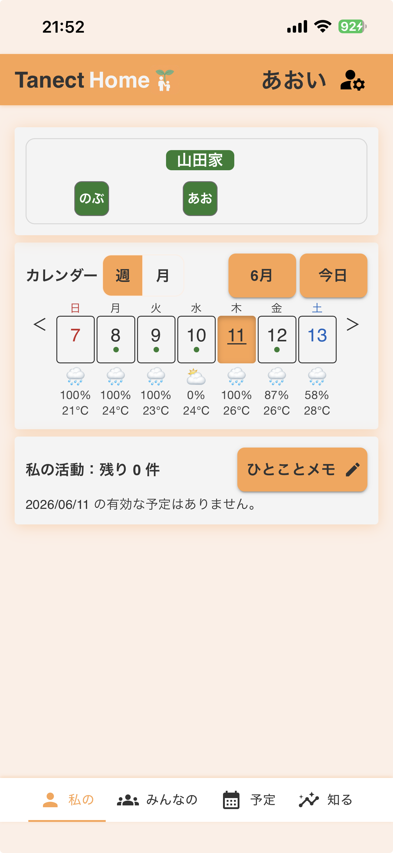 承認後に表示されるホーム画面